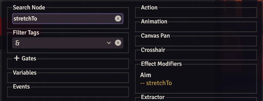 Alias Example of searching "stretchTo" and getting Aim node