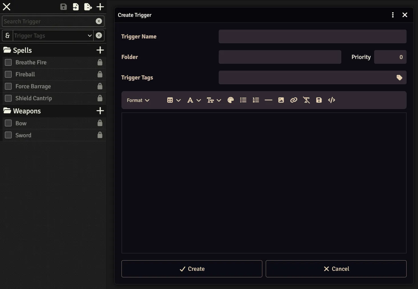 Trigger Registration Menu